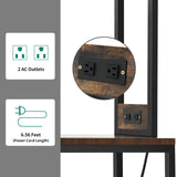 YITAHOME Kitchen Microwave Bakers Stand Wine Rack Coffee Bar Storage for Liquor Glasses Power Outlet Wine Rack Freestanding Floor Tall Farmhouse Shelf Dining Room Hutch 35 Inch Large, Rustic Brown YITAHOME