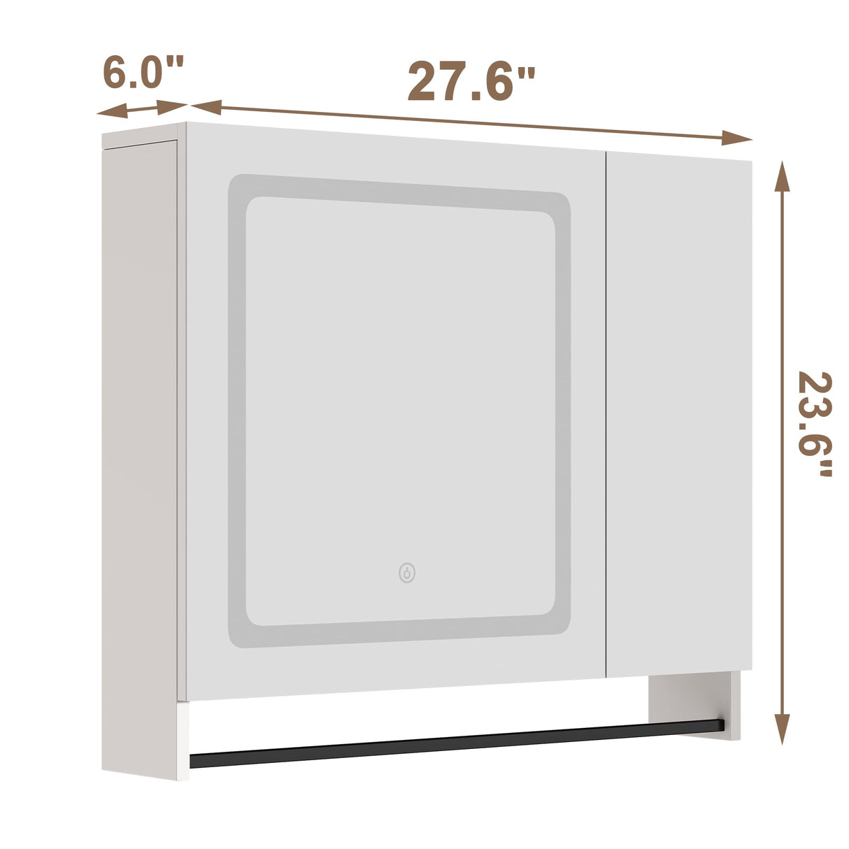 ChooChoo Lighted Bathroom Medicine Cabinet with Mirror, Wall-Mounted Bathroom Wall Cabinet with Mirror Doors, LED Lights, Adjustable Shelves, Towel Bar, White ChooChoo