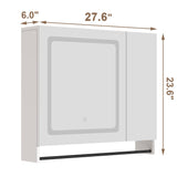 ChooChoo Lighted Bathroom Medicine Cabinet with Mirror, Wall-Mounted Bathroom Wall Cabinet with Mirror Doors, LED Lights, Adjustable Shelves, Towel Bar, White ChooChoo