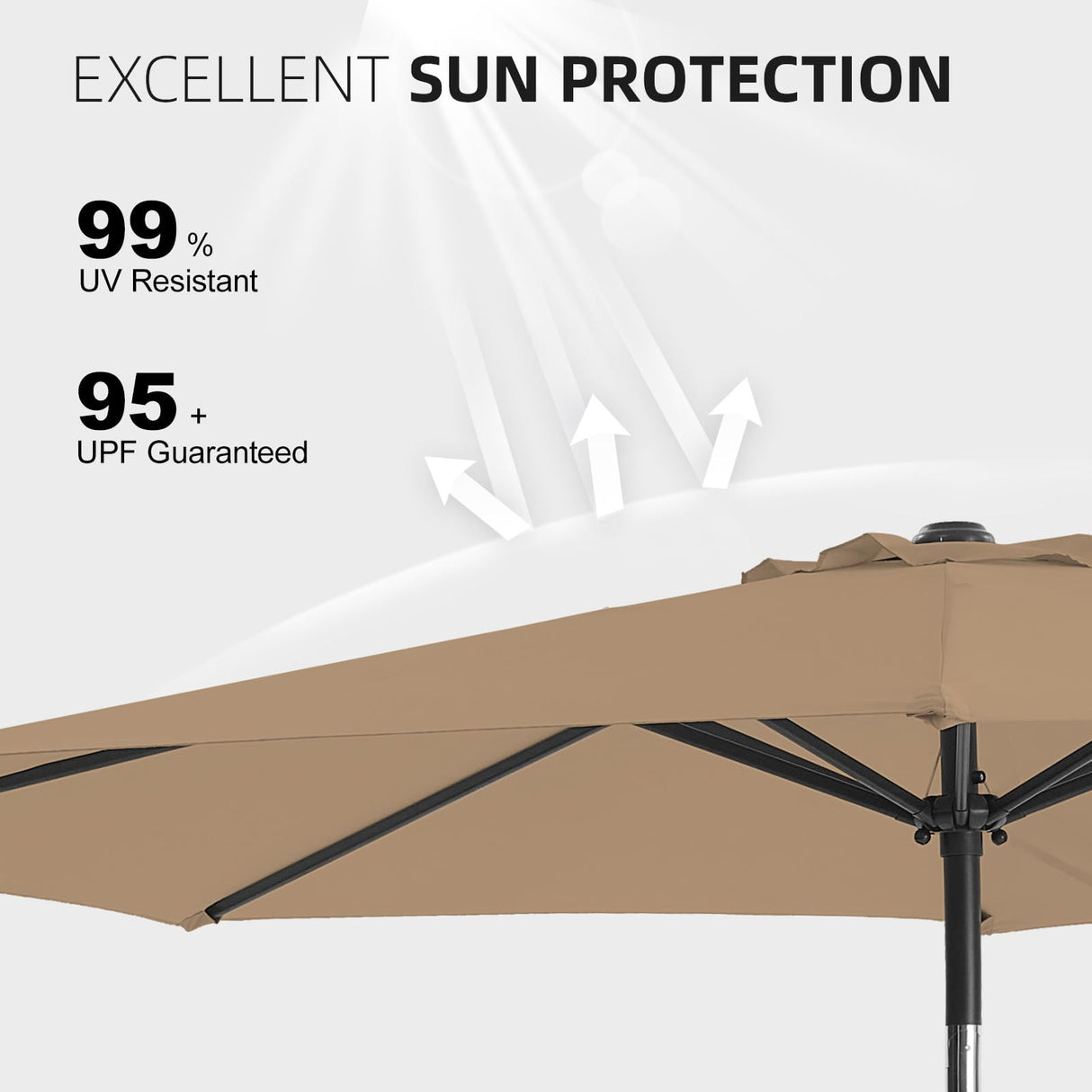 wikiwiki 10FT Patio Umbrellas with Base Included, Outdoor Umbrella with Sandbag Base, 8 Sturdy Ribs, Fade Resistant Waterproof POLYESTER DTY Canopy for Garden, Lawn, Deck, Backyard & Pool，Tan wikiwiki