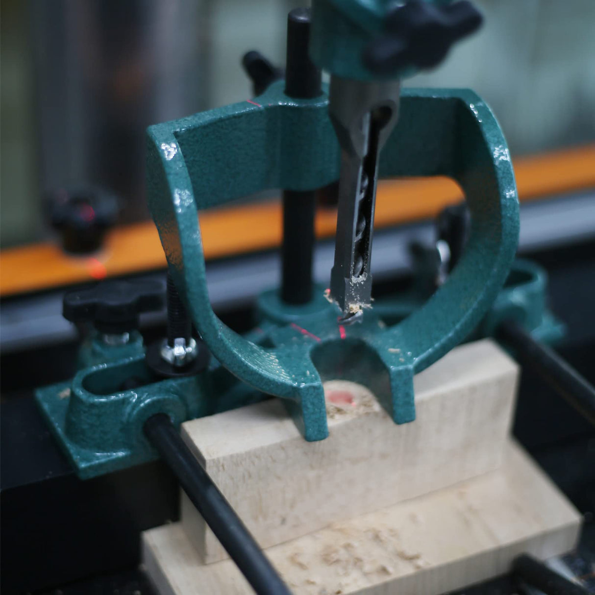 LNROE-K Mortising Attachment for Drill Press, 4 Model Drills Square Hole Chisel Set, Mortise and Tenon Tools, Drill Press Mortising Attachment Kit, Woodworking Mortise Bench Drill Locator Set LNROE-K