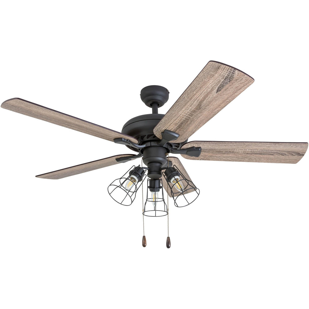 Prominence Home Lincoln Woods, 52 Inch Industrial Style LED Ceiling Fan with Light, Pull Chain, Three Mounting Options, 5 Dual Finish Blades, Reversible Motor - 50581-01 (Bronze) Prominence Home