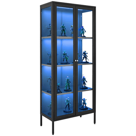 VEVOR Display Cabinet with Glass Door, 66 in Tall 4-Tier Lighted Display Case with 3 Color Lights, Metal Storage Cabinet with 3 Adjustable Shelves, Curio Cabinet for Collectibles Figures Trophy VEVOR