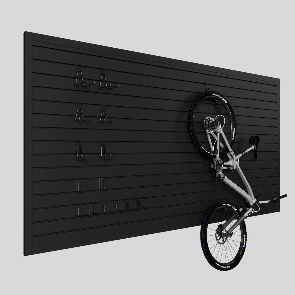 Ginchain 4'H x 8'W Slatwall Panel Garage Wall Organizer with 14 Hooks, Heavy Duty Interlocking Slat Wall Paneling Sheets, Garage Slatwall for Tool Organization Mounted Storage Systems Black Ginchain
