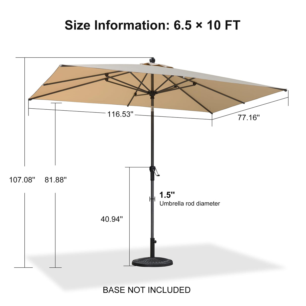 PURPLE LEAF 10' x 6.5' Rectangular Patio Umbrella Outdoor Table Umbrella Aluminum Frame Market Umbrella Sun Umbrella with 8 Sturdy Ribs & Tilt for Garden Deck Lawn & Pool Beige PURPLE LEAF