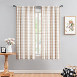 Treatmentex Pompom Buffalo Plaid Curtains 45" Kitchen Curtains Rustic Farmhouse Tan and White Check Curtain Panels for Small Windows Basement Bathroom Rod Pocket 2pcs Treatmentex