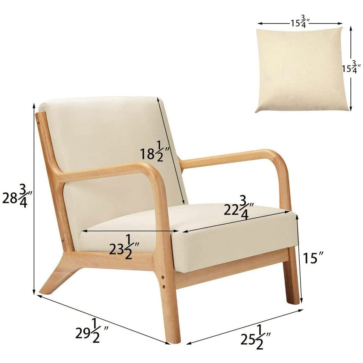 JOMEED Oak Wood Frame Mid Century Modern Accent Leisure Chair for Modern and Retro Decor Style Living Room with Soft Linen Upholstery, Beige JOMEED