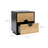 LuxenHome Night Stand, Mid Century Modern Nightstand with 2 Drawers, Boho Bedside Table with Bamboo Strips Pattern, Small End Tables Living Room or Bedroom, Small Side Table with Storage, Black/Brown LuxenHöme