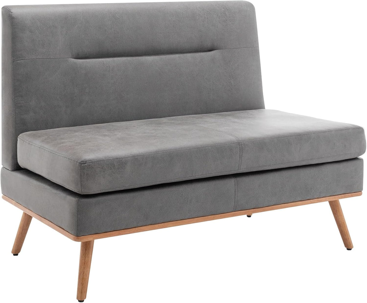 Aklaus Upholstered Small loveseat,Faux Leather Modern Mini Sofa Couch Love Seat Armless Settee Bench with Back for Living Room Bedroom Office Small Space Entryway Grey Aklaus