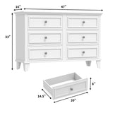 GarveeHome Farmhouse White Dresser for Bedroom with 6 Drawer, Double Dresser TV Stand with Vintage Handle, Wide Wood Dressers & Chests of Drawers, 6 Drawer Dressers for Bedroom, Living Room, Hallway GarveeHome
