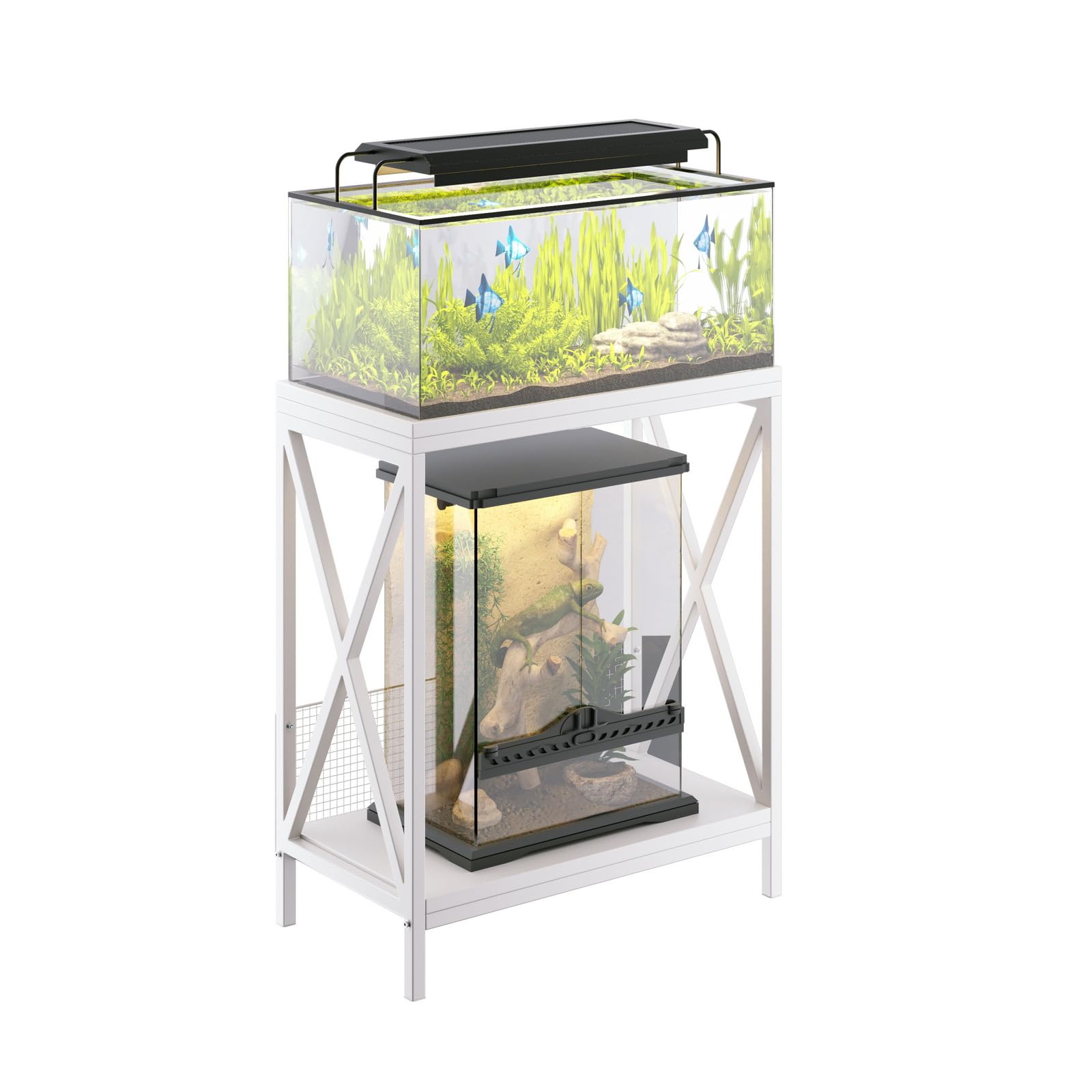 Fish Tank Stand, 10-20 Gallon Aquarium Stand Metal Frame for Fish Tank Accessories Storage, 2-tier Fish Tank Rack Shelf for Home Office, 24" L x 13" W x 28" H - WoodArtSupply