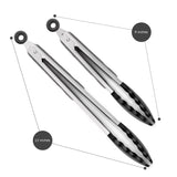 2 Pack Black Kitchen Tongs, Premium Silicone BPA Free Non-Stick Stainless Steel BBQ Cooking Grilling Locking Food Tongs, 9-Inch & 12-Inch ALLWIN-HOUSEWARE W