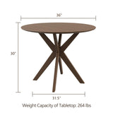 ERGOMASTER Round Dining Table for 2 to 4 Seater, Solid Wood Kitchen Table, Compact Side Table - 36 Inch Walnut Wood Tabletop - Trestle Pedestal Base - Ideal for Home, Apartment, Small Space ERGOMASTER