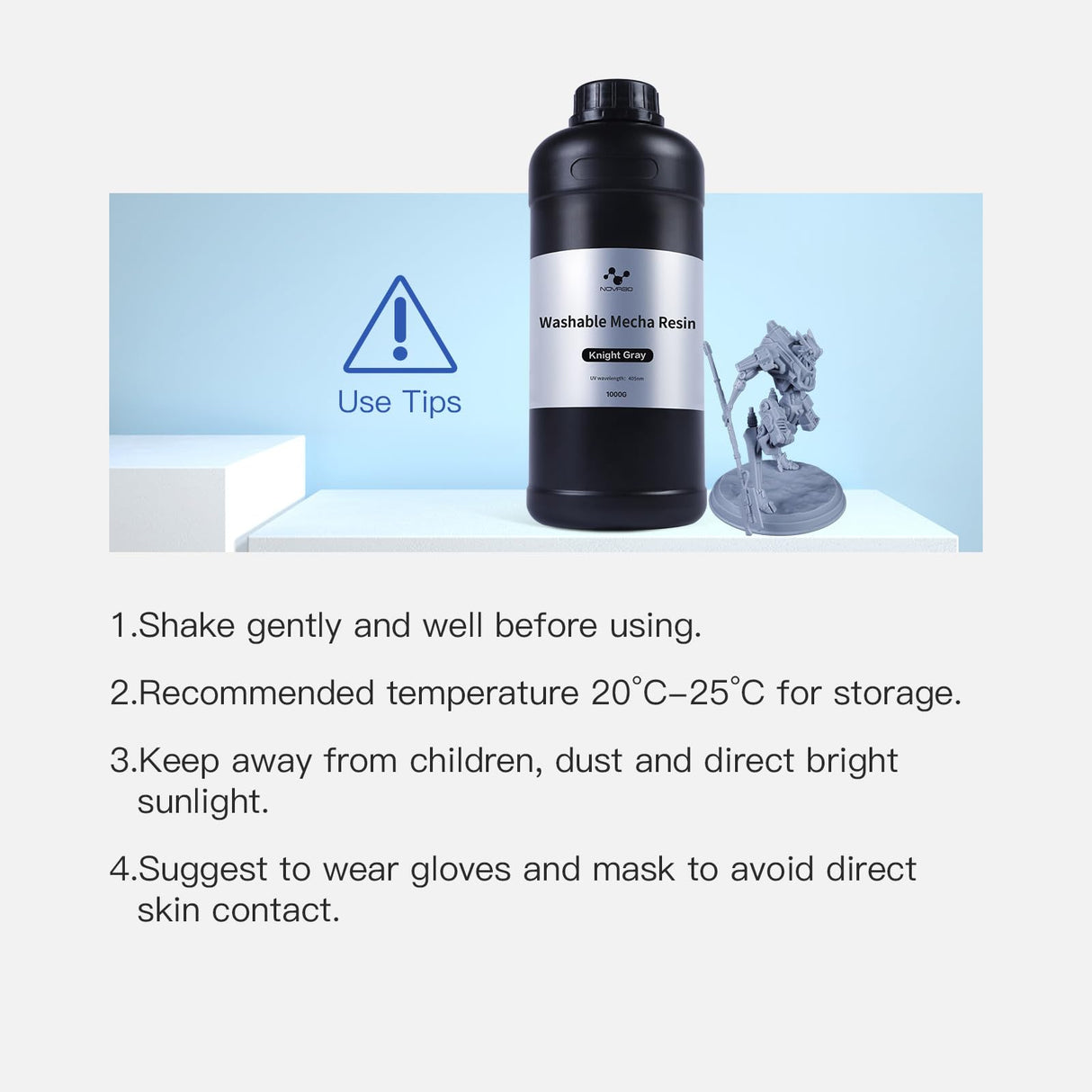 NOVA3D Water Washable Mecha ABS-Like 3D Printer Resin, 405nm High Precision LCD UV-Curing 3D Printing Resin, Low Odor, Photopolymer Resin for /8K/12K Capable LCD DLP 3D Printers(Grey, 1kg) NOVA3D