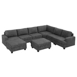 Nolany Sectional Couch with Storage Ottoman, Corduroy Modular Sectional Sofa, U Shape Sectional Couches for Living Room, Dark Grey Nolany