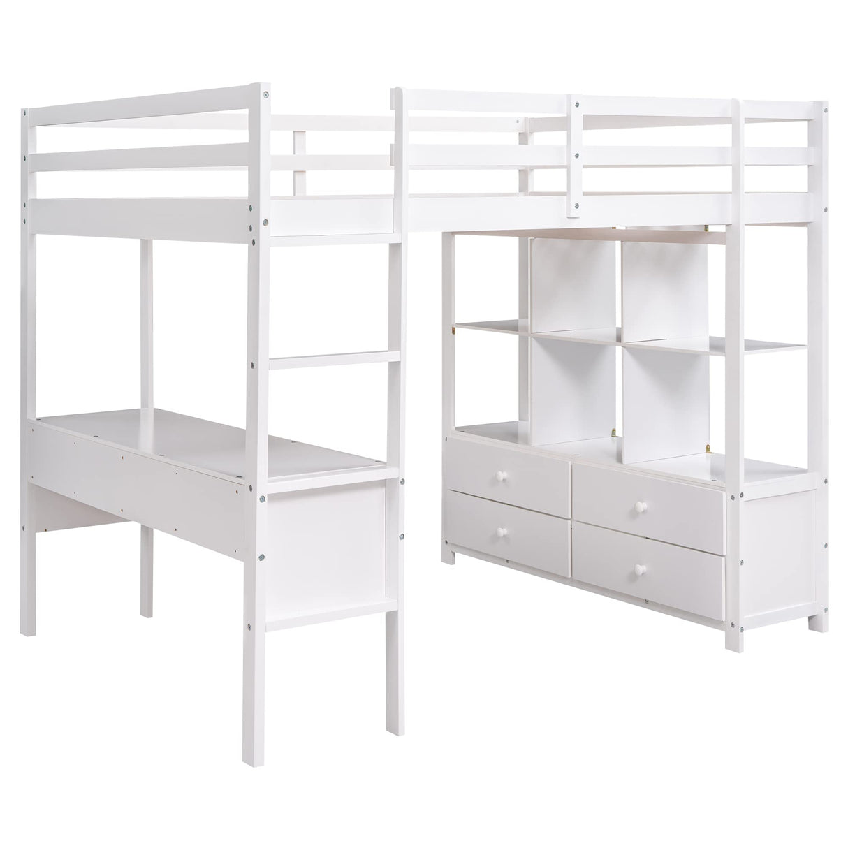 Harper & Bright Designs White Full Loft Bed with Desk and Storage Cabinet, Wood Full Size Loft Beds Frame with Bookcase and Shelves, Modern Full Loft Bed for Kids Teens Adults Boys Girls Harper & Bright Designs