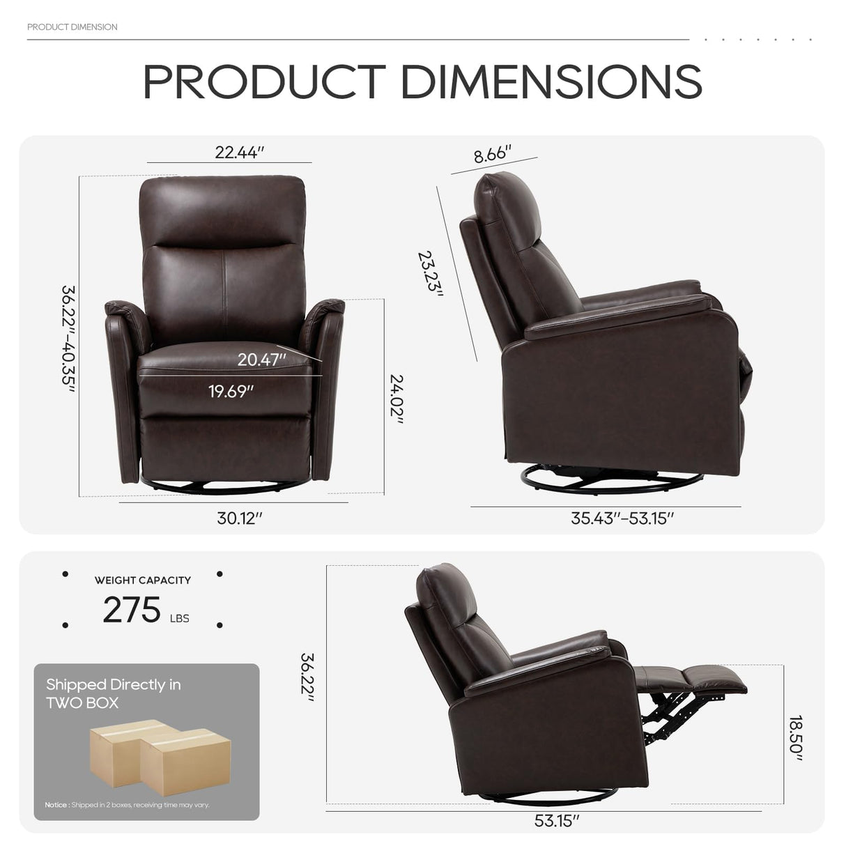 COLAMY Leather Swivel Recliner Chair with Footrest, Rocker Recliner Chair High Back with Double-Layer Cushion, Glider Recliner for Nursery & Living Room, Bedroom, Chocolate COLAMY