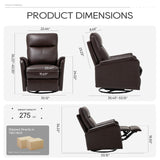 COLAMY Leather Swivel Recliner Chair with Footrest, Rocker Recliner Chair High Back with Double-Layer Cushion, Glider Recliner for Nursery & Living Room, Bedroom, Chocolate COLAMY