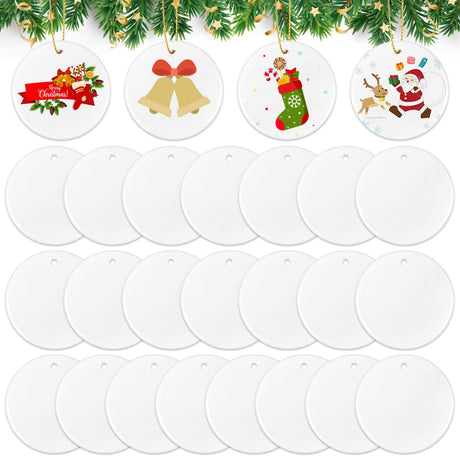 26 Pieces Ceramic Sublimation Ornaments Blanks, 2.87 Inches Ceramic Ornaments for Sublimation Christmas Ornaments Blanks Discs Ceramic Ornaments to Paint Billbotk