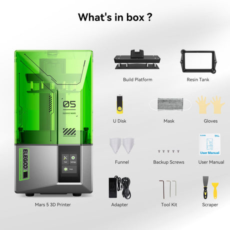ELEGOO Mars 5 Resin 3D Printer, 4K 6.6" Mono LCD, Overheat Protection, Smart Mechanical Sensor, Auto-Leveling, Printing Size of 5.91 x 5.65 x 3.53 inch ELEGOO