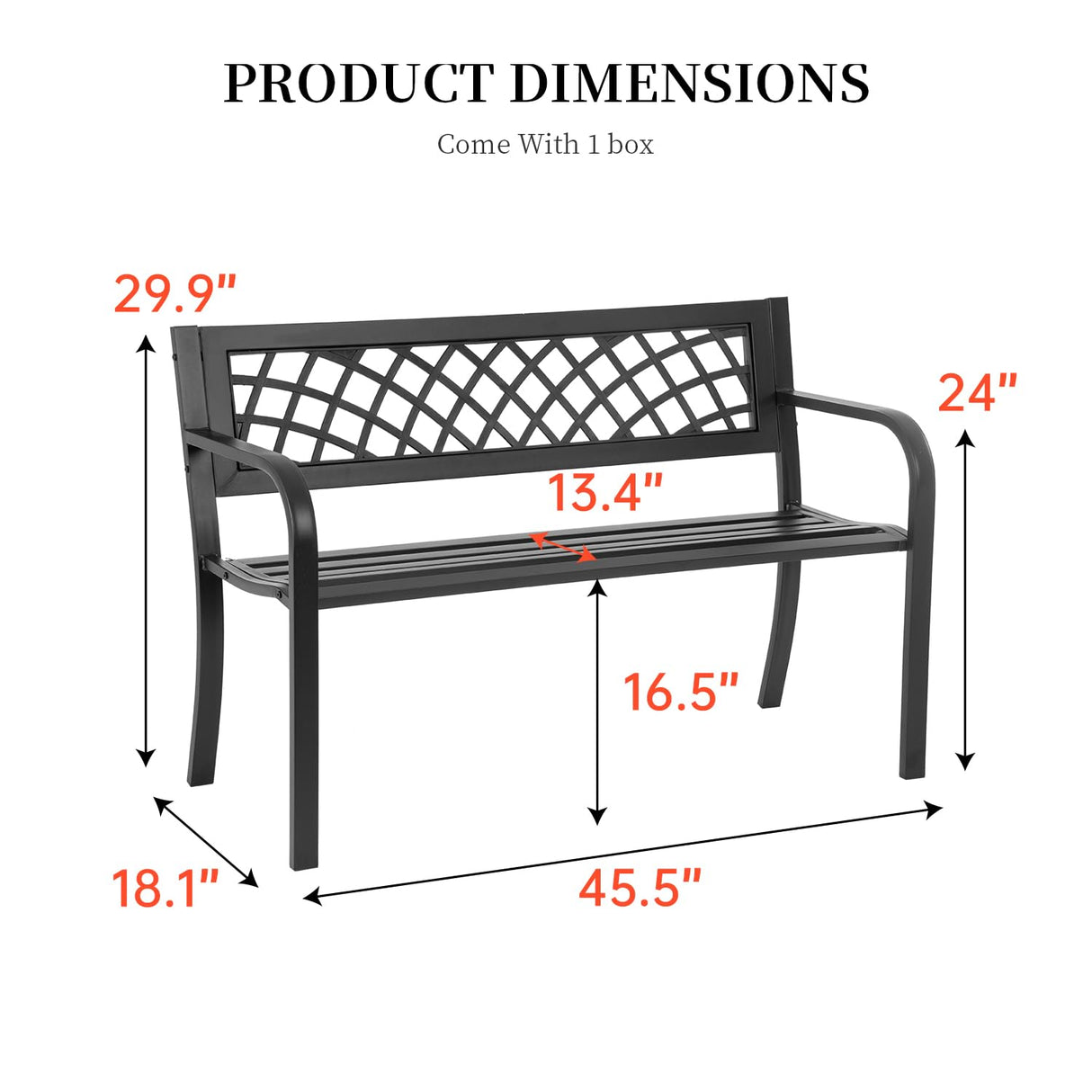 BestMassage Outdoor Garden Bench,Iron Steel Frame Patio Bench with Mesh Pattern and Plastic Backrest Armrests for Porch,Lawn,Garden,Park,Yard,Black BestMassage