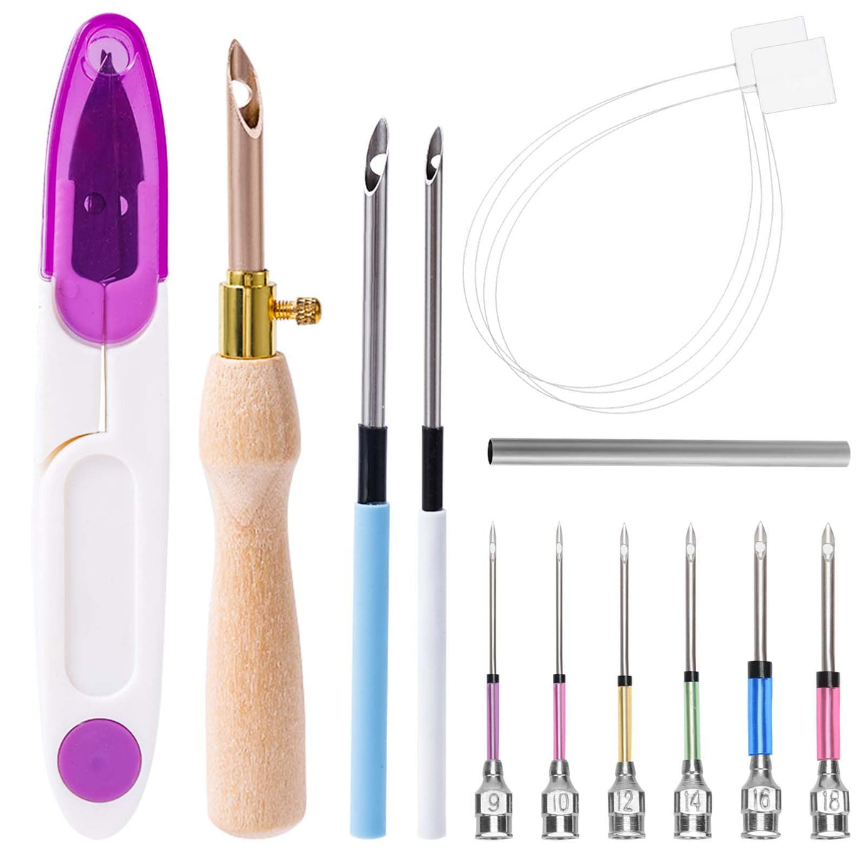 13pcs Punch Needle Kits, Adjustable Complete Punch Needle Tool Set Wooden Handle Embroidery Pen Include Punch Needles and and Threaders for Adults Beginner Floss Cross Stitching Sewing Craft Supplies NQEUEPN