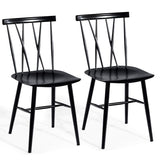 COSTWAY Dining Chair Set of 2, Farmhouse Windsor Chairs Dining Room Chairs with Spindle Back and Sturdy Metal Construction, Kitchen Side Chairs for Living Room Restaurant, Black (Height 17'') COSTWAY