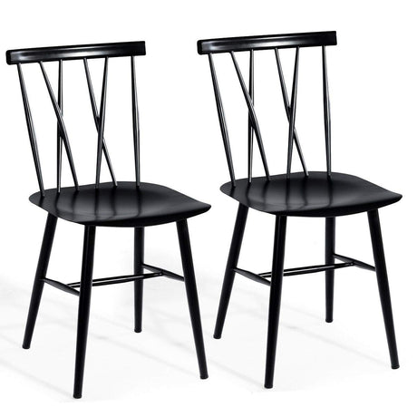 COSTWAY Dining Chair Set of 2, Farmhouse Windsor Chairs Dining Room Chairs with Spindle Back and Sturdy Metal Construction, Kitchen Side Chairs for Living Room Restaurant, Black (Height 17'') COSTWAY