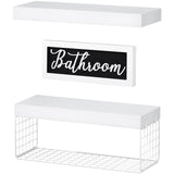 QEEIG ‎Bathroom Shelves Over Toilet Paper Storage Wall Mounted Farmhouse Decor Decorations Aesthetic Décor Sign Small Floating Wall Shelf 2+1 Set 16 inch, White (020WW) QEEIG