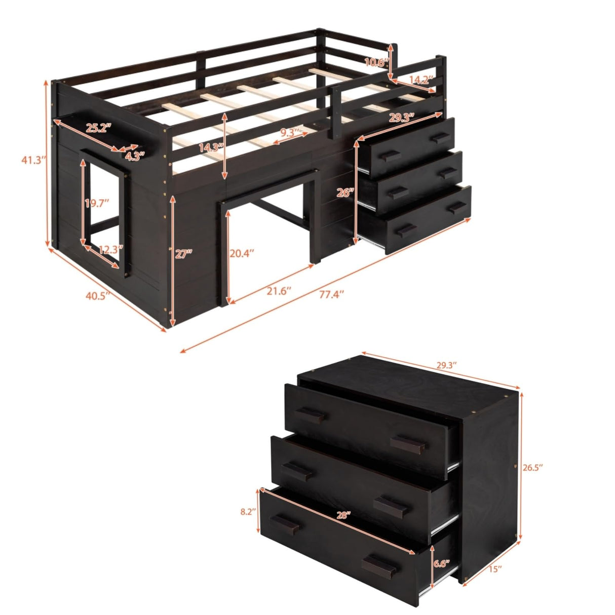 Merax Twin Size Loft Bed, Wood Bedframe for Kids Teens Adults Bedroom with Cabinet, Shelf, Stairs, Espresso Merax