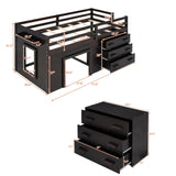 Merax Twin Size Loft Bed, Wood Bedframe for Kids Teens Adults Bedroom with Cabinet, Shelf, Stairs, Espresso Merax