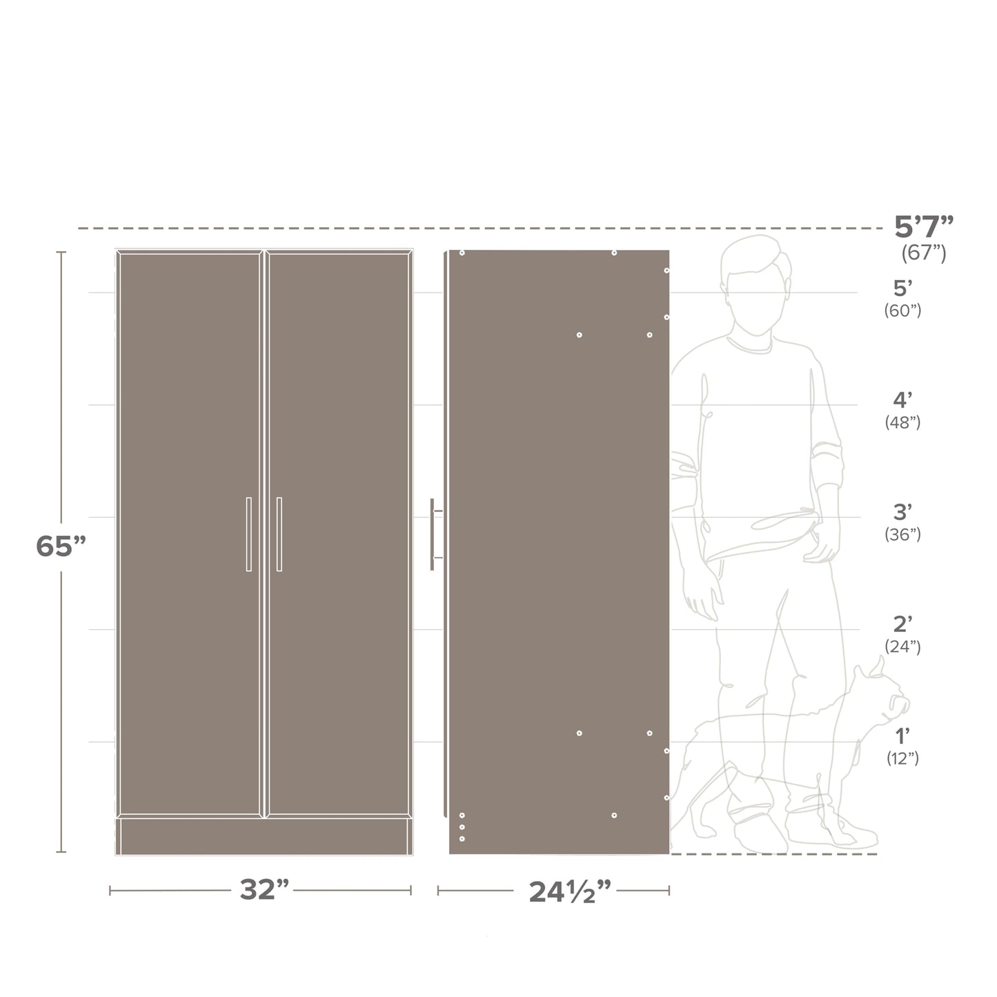 Prepac Elite 32" Storage Cabinet Closet, Brown Storage Cabinet, Linen Cabinet, Wardrobe Cabinet with Hanging Rail and Shelves 20" D x 32" W x 35" H, EEW-3264 - WoodArtSupply