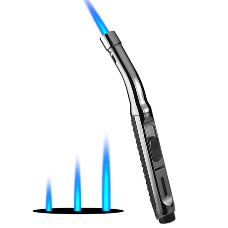 Yeuligo Torch Lighters, 7.6in Long Butane Lighter with Visible Window, Adjustable and Refillable Lighter for Kitchen Fireplace Camping Candle Grill BBQ Fireworks.Gas Not Included(Black) Yeuligo