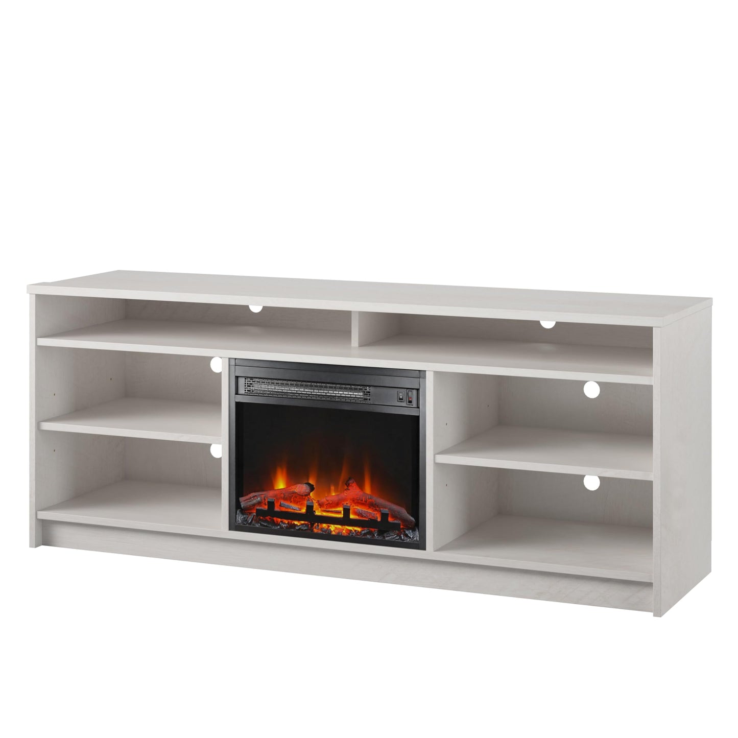 Ameriwood Home Hendrix Fireplace TV Stand for TVs up to 65 Inch, Replaceable Electric Fireplace Insert Heater, Realistic Log and Flame Effect, For Living Room or Bedroom, Ivory Oak