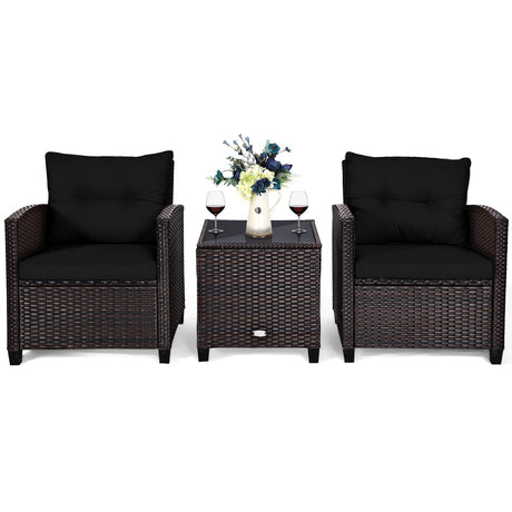 3 PCS Patio Furniture Set, OneSize, Black WoodArtSupply