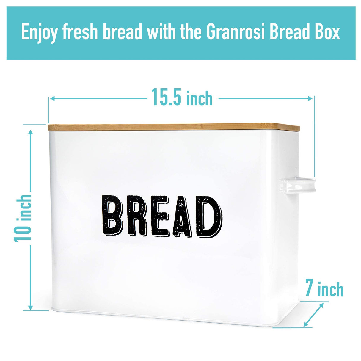 Granrosi Large White Bread Box for Kitchen Countertop, Bread Storage Container, Breadbox, Bread Container, Bread Boxes, Bread Keeper, Bread Holder - Farmhouse Bread Box with Bamboo Wooden Lid - White Granrosi