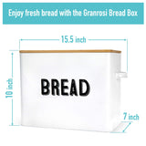 Granrosi Large White Bread Box for Kitchen Countertop, Bread Storage Container, Breadbox, Bread Container, Bread Boxes, Bread Keeper, Bread Holder - Farmhouse Bread Box with Bamboo Wooden Lid - White Granrosi