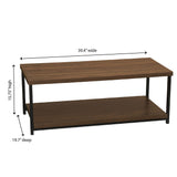 Household Essentials Jamestown Rectangular Coffee Table with Storage Shelf Mid Century Walnut Wood Grain and Black Metal Household Essentials