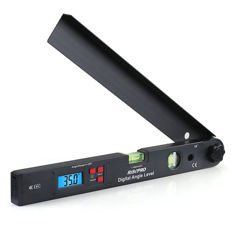 RISEPRO Aluminum Digital Angle Finder Protractor 0-225° 16 Inch Backlit LCD Digital with Horizontal and Vertical Bubble RISEPRO