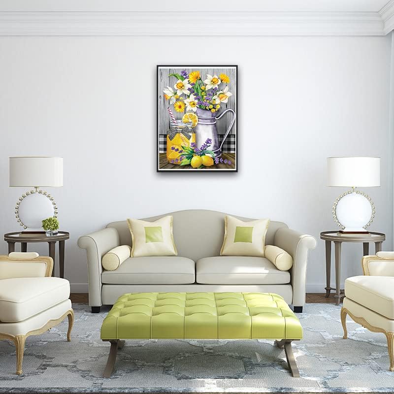 KTHOFCY 5D DIY Diamond Painting Kits for Adults Kids Lemon Flower Full Drill Embroidery Cross Stitch Crystal Rhinestone Paintings Pictures Arts Wall Decor Painting Dots Kits 15.7X11.8 in KTHOFCY