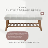 Kmax Entryway Bench with Shoe Storage, Upholstered Wood Storage Bench for Living Room Window Bench for Bedroom End of Bed - Linen, Beige Kmax
