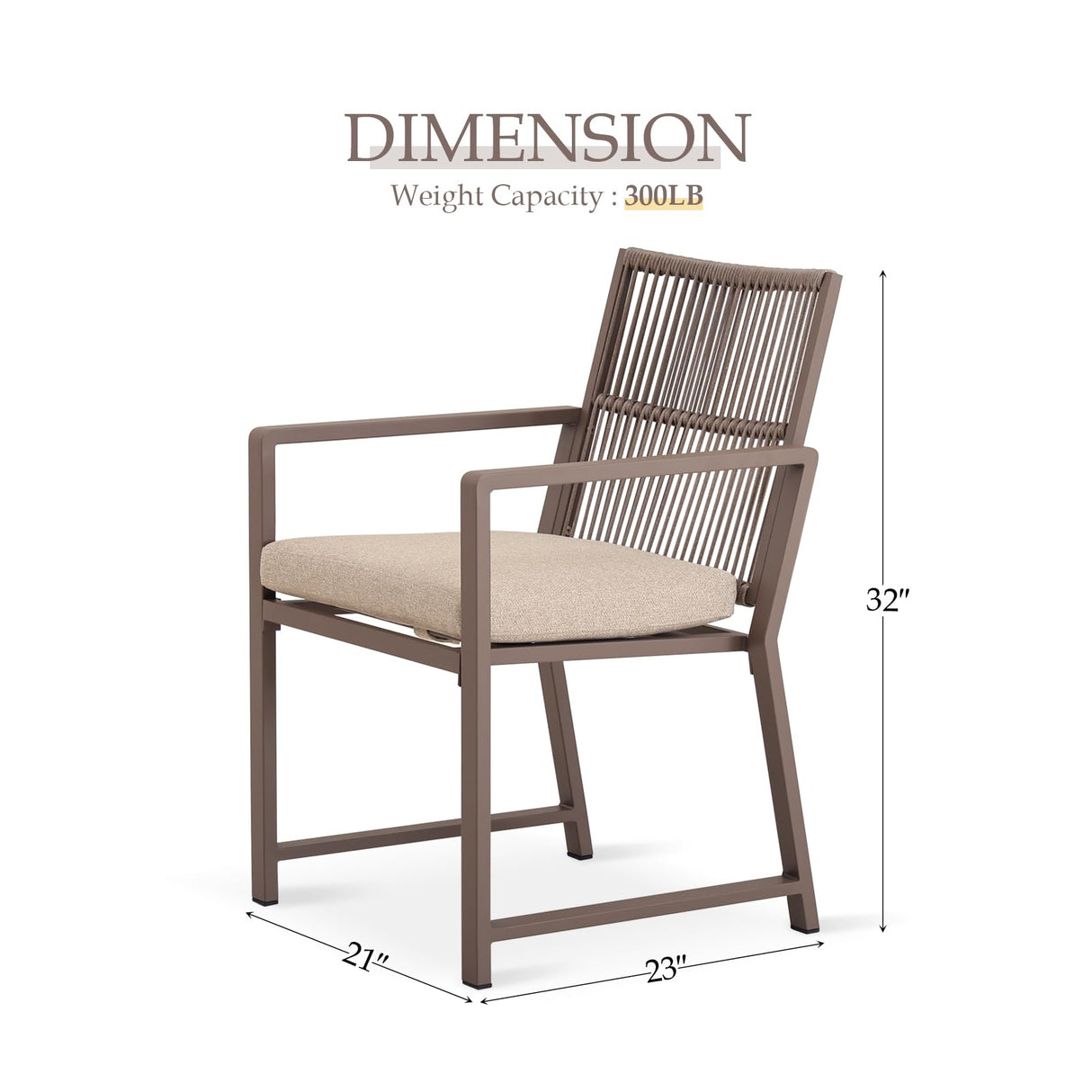 Coreporch Aluminum Outdoor Patio Dining Chairs - Imitation Rope Vine Chair Ergonomic Backrest Design Detachable Seat Cushion Soft and Breathable Garden Porch, Light Brown Set of 2 Coreporch