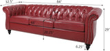 RUSTYER Chesterfield 3 Seater Sofa, Modern Leather Tufted Couch 3 Seater with Rolled Arms and Nailhead Mid-Century Upholstered Couch for Living Room, Bedroom, Apartment and Office, Claret RUSTYER