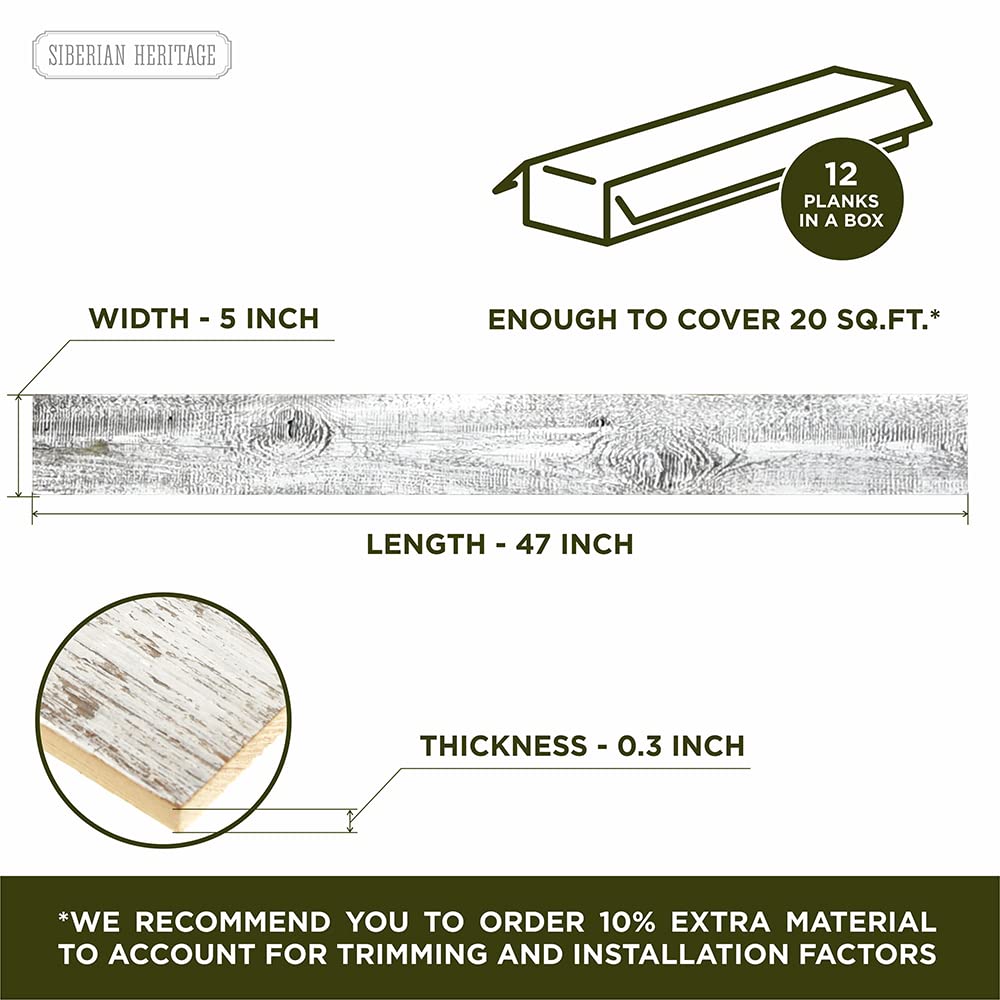 White Reclaimed Barnwood Planks Weathered Distressed Antique Tile Slat Boards for Paneling Wood Wall Wooden Backdrop Rustic Farmhouse Decor Backsplash DIY Crafts 47" Length (12, Width 5 inс) RFH