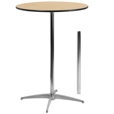 Flash Furniture Lars 30'' Round Wood Cocktail Table with 30'' and 42'' Columns, Adjustable Wood Bar Height Table for Events or Home Use, Natural Flash Furniture