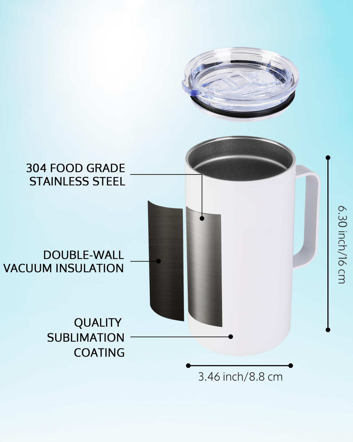 OFFNOVA 20oz Sublimation Tumblers with Handle, 4 Pack Sublimation Coffee Mugs with Lid, Stainless Steel Coffee Tumbler Travel Mug for Cold Hot Drinks OFFNOVA