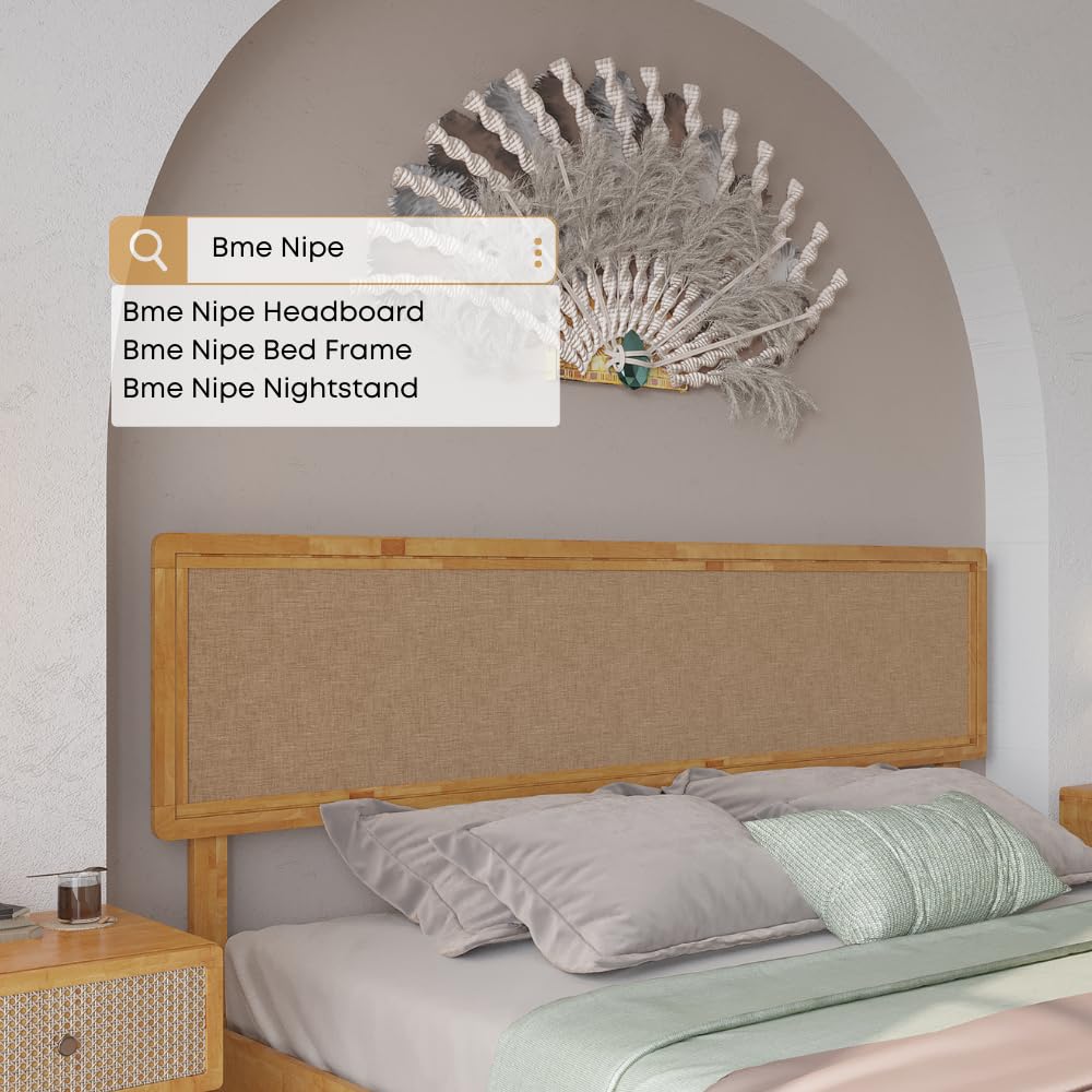 Nipe Boho King Headboard - Solid Wood with Burlap Pattern, Easy Wall or Bed Frame Assembly Bme