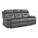 Lexicon Power Double Recliner Sofa, Top Grain Leather Match Reclining Sofa with Pillow Top Armrests, Home Theater Seating, Wall Hugger Recliner Couch with USB Port, 87" W, Dark Gray Lexicon