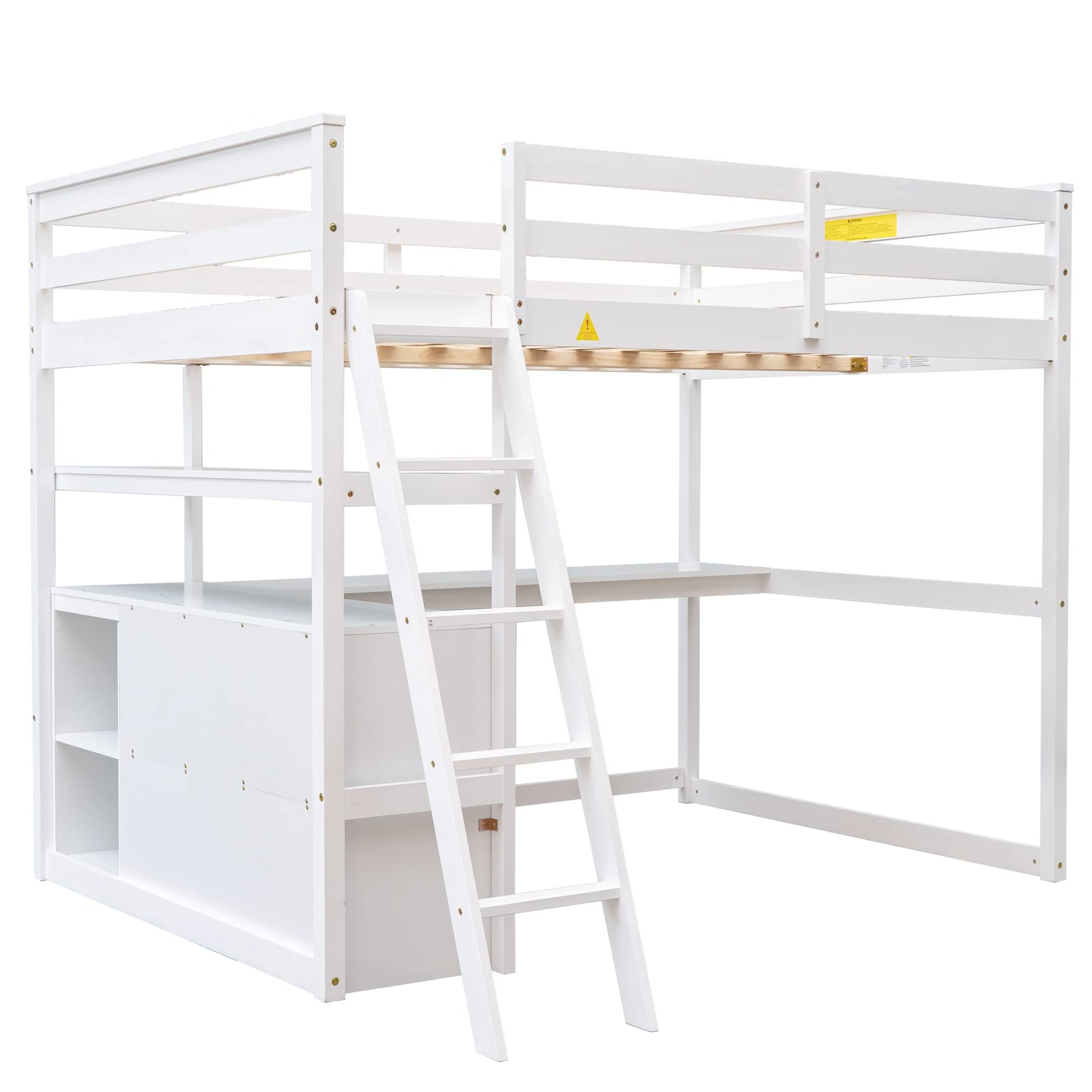 Harper & Bright Designs White Full Size Loft Bed with Desk, Shelves and Two Drawers for Kids and Teens - WoodArtSupply