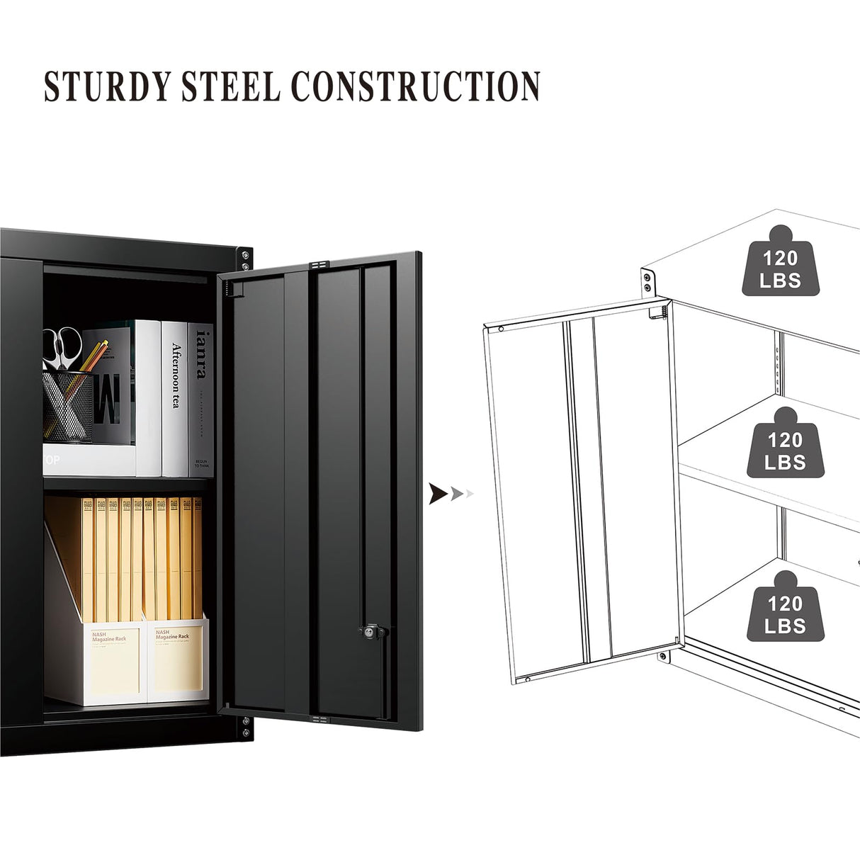 IRONFFICE Metal Wall Storage Cabinet,Steel Garage Hanging Cabinet,Black Cabinets for Storage Wall,Locking Wall Cabinet Small for Home Office,Kitchen IRONFFICE